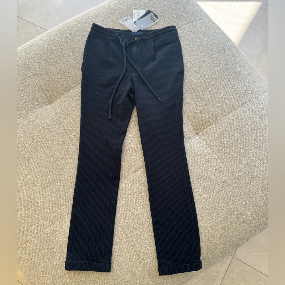 Ludwig Beck Kids Navy Pinstripe Pants Size 134 | Elastic Waist Drawstring | NWT